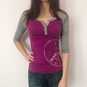 Buttoned Purple Top - “Give Peace a Chance”
